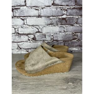 Papillio Birkenstock Metallic Silver Shimmer Cork Wedge Slide Sandals Women 40EU